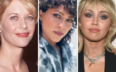Trzy kobiety z różnymi fryzurami. Krótkie blond włosy, kręcone ciemne włosy i modna fryzura dla nastolatków w stylu mullet.