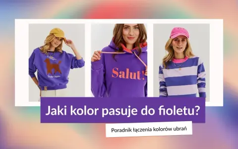 Trzy kobiety w stylizacjach w odcieniach purpurowego i fioletowego. Pytanie "Jaki kolor pasuje do fioletu?".