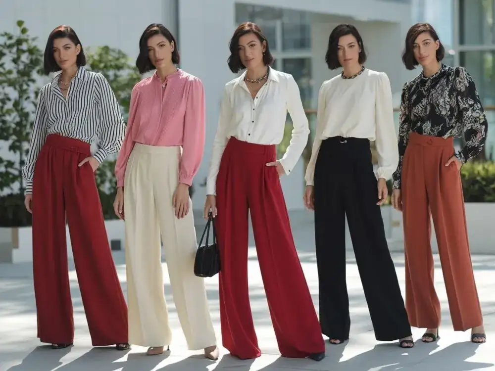 elegancka stylizacja z czerwonymi spodniami do pracy